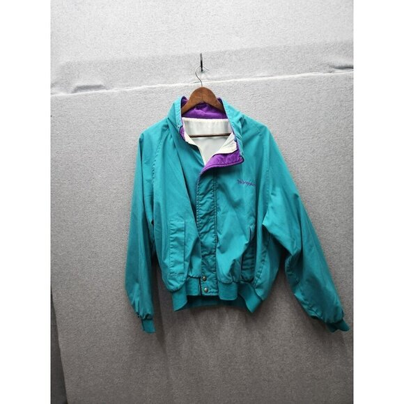 TropWorld Womens Teal Jacket With Purple Accents Snap Buttons & Elastic Hem Ligh - Picture 1 of 3